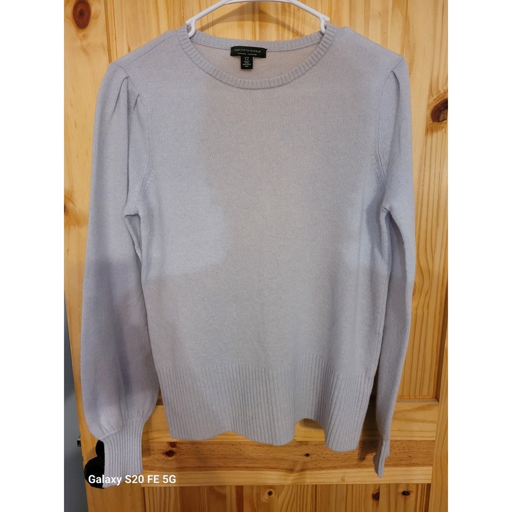 Saks Fifth Avenue 100% Cashmere Womens M Light Blue Crewneck Old Money Pullover